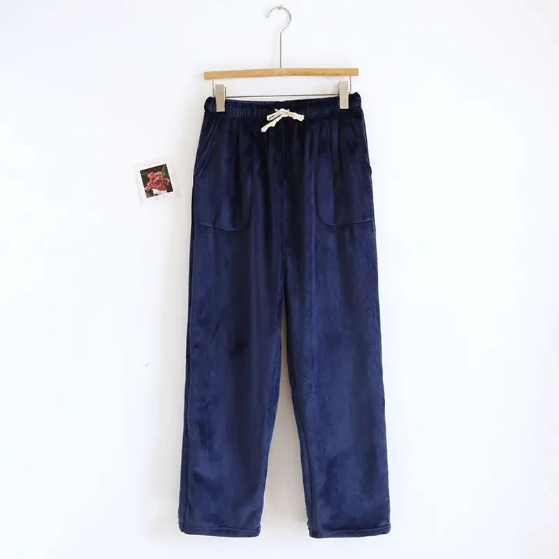 Flannel Men's Pajama Pants Thickened Loose Fleece Straight Pants Coral Fleece Sleep Bottoms Thickness Can Be Worn Outside