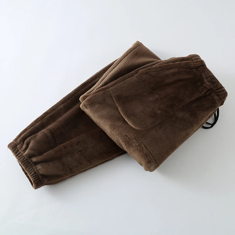 Thickened Flannel Sleep Pants Men's Winter Loose Large Size High Waist Straight Leg Cuffed Fleece Mid-Aged Coral Velvet Home ...