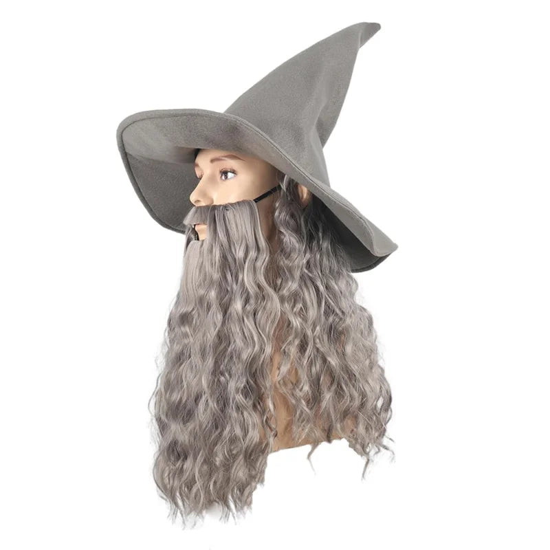❤2026❤ QACCF Qacf Long Curly Mens Wizard Mustache Wig Halloween Costume Cosplay Viking Fake Beard Wig (Grey)❤❤❤