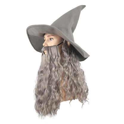 ❤2026❤ QACCF Qacf Long Curly Mens Wizard Mustache Wig Halloween Costume Cosplay Viking Fake Beard Wig (Grey)❤❤❤