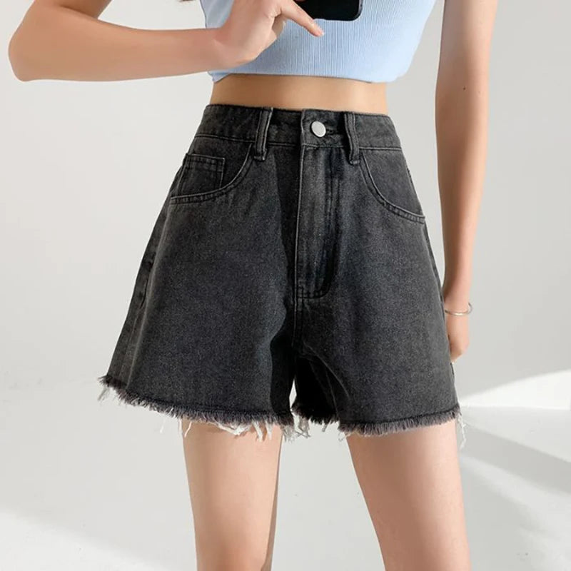 Summer Hot Sale Girls Classic Designer Solid Jeans Lady Fashion High Waist Denim Shorts Female Chic Ripped Short Pants