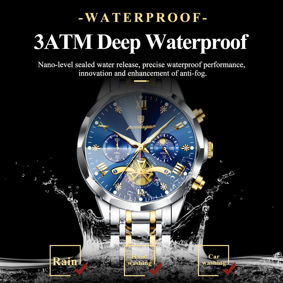 POEDAGAR Luxury Men Watch Top Original Waterproof Luminous Chronograph Man Wristwatch Stainless Steel Quartz Men's Watches Reloj