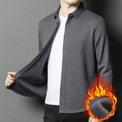 Men's Thermal Flannel Long Sleeves Shirt - Army Green (Black/Beige/Dark Green) 1.1% Cashmere | 450g Heavyweight Winter Warmth
