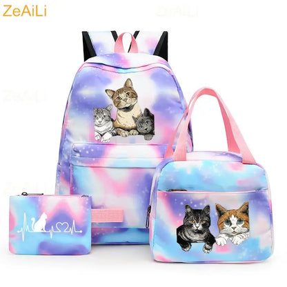 3pcs White Puppy Maltese Dog Colorful Backpack with Lunch Bag for Women Student Teenagers Rucksack Casual School Bags Sets