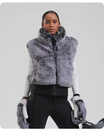 GSOU SNOW Women Fuzzy Faux Fur Vest Coat Ski Jacket Sleeveless Zip Shaggy Waistcoat Winter Daily Warm Outdoor Sport