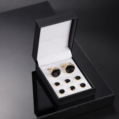 Solid Men's Cufflinks Studs Set for Tuxedo Minimalist Navy Blue Man Shirt Cufflinks for Men's Father Husband