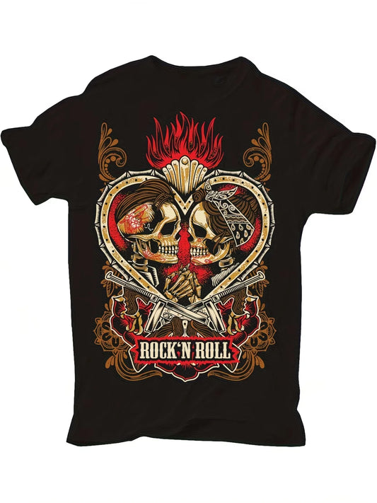 Men'S 50S 60S Rock and Roll T Shirt Skull and Guitar Print Rockabella Style Tee Women Summer Novelty Streetwear  Hip Hop Punk