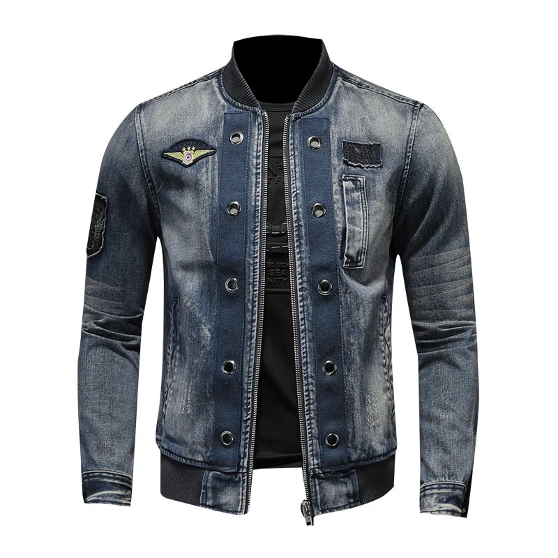 Men's High-Quality Personalized Baseball Collar Jeans Fashion Handsome Trendy Zipper Jacket