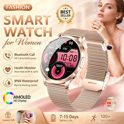 Fashion Women Smart Watch 1.32”AMOLED 100+dials Heart Rate Blood Oxygen Blood Pressure Monitoring Waterproof Give a Gift 2026New