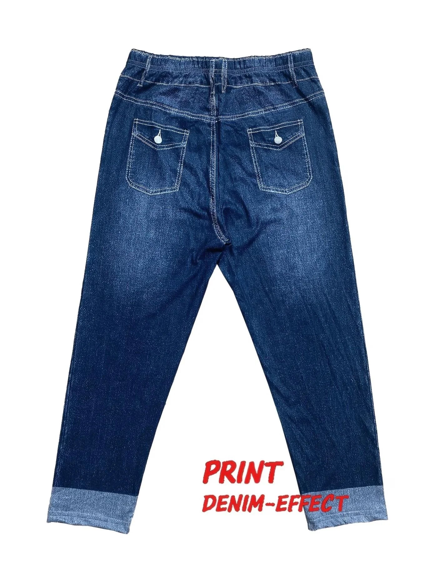 7188Women's faux denim printed capri leggings, non-denim casual skinny pants, thin breathable sports casual yoga pants