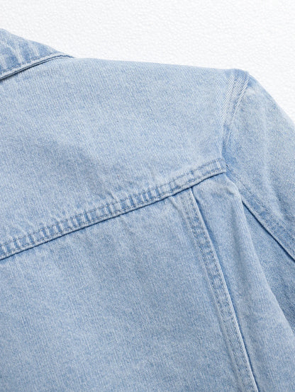 Men's light blue ripped denim jacket. Stylish and trendy. Street casual.