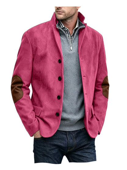 Vintage Men's Suede Blazer Notch Lapel Elbow Patches Slim Fit Jacket Business Casual Men Fashion Outerwear for Spring Autumn