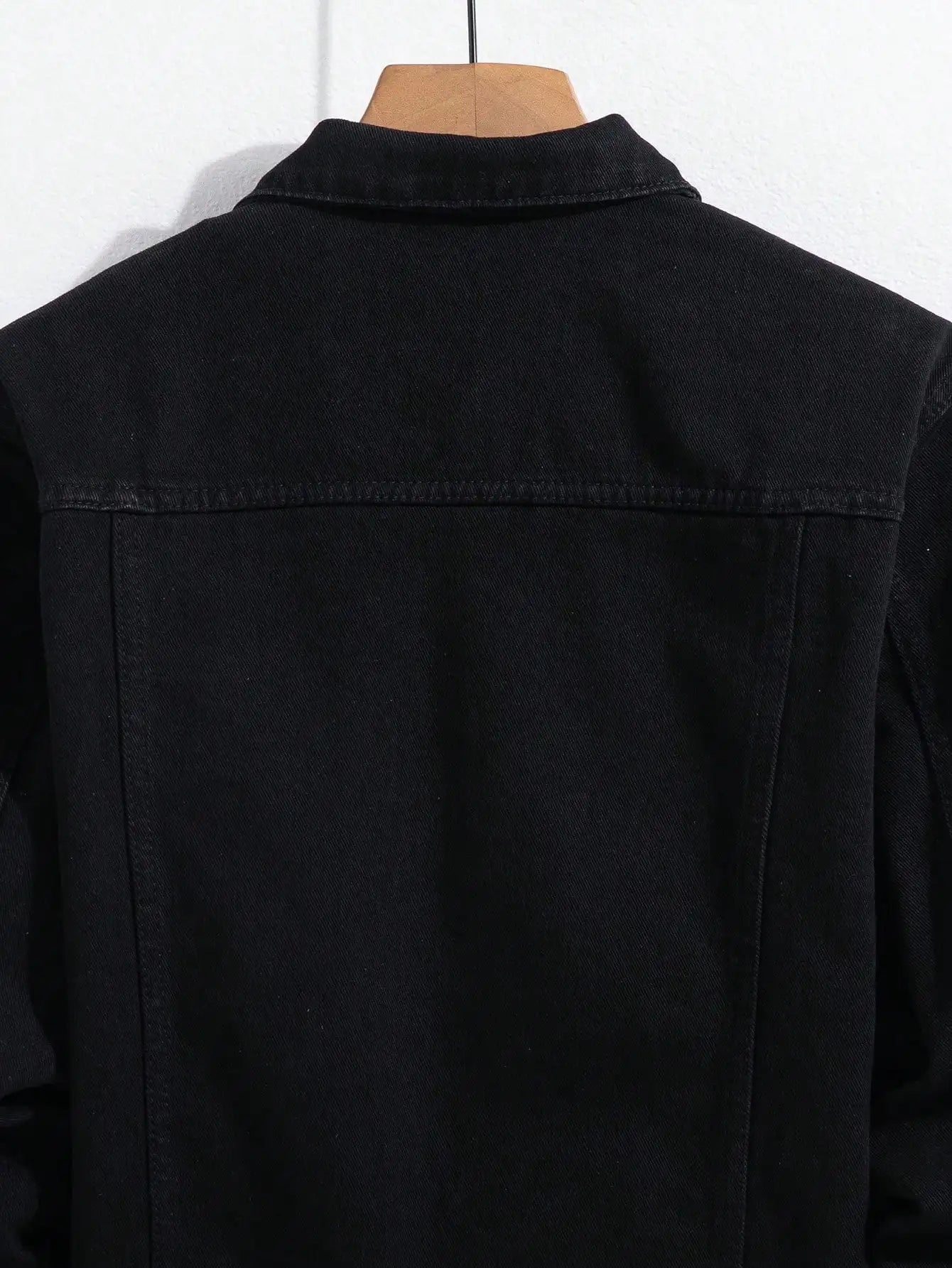 Men's spring-autumn denim jacket. Black minimalist coat. Daily casual. Stylish and trendy style.