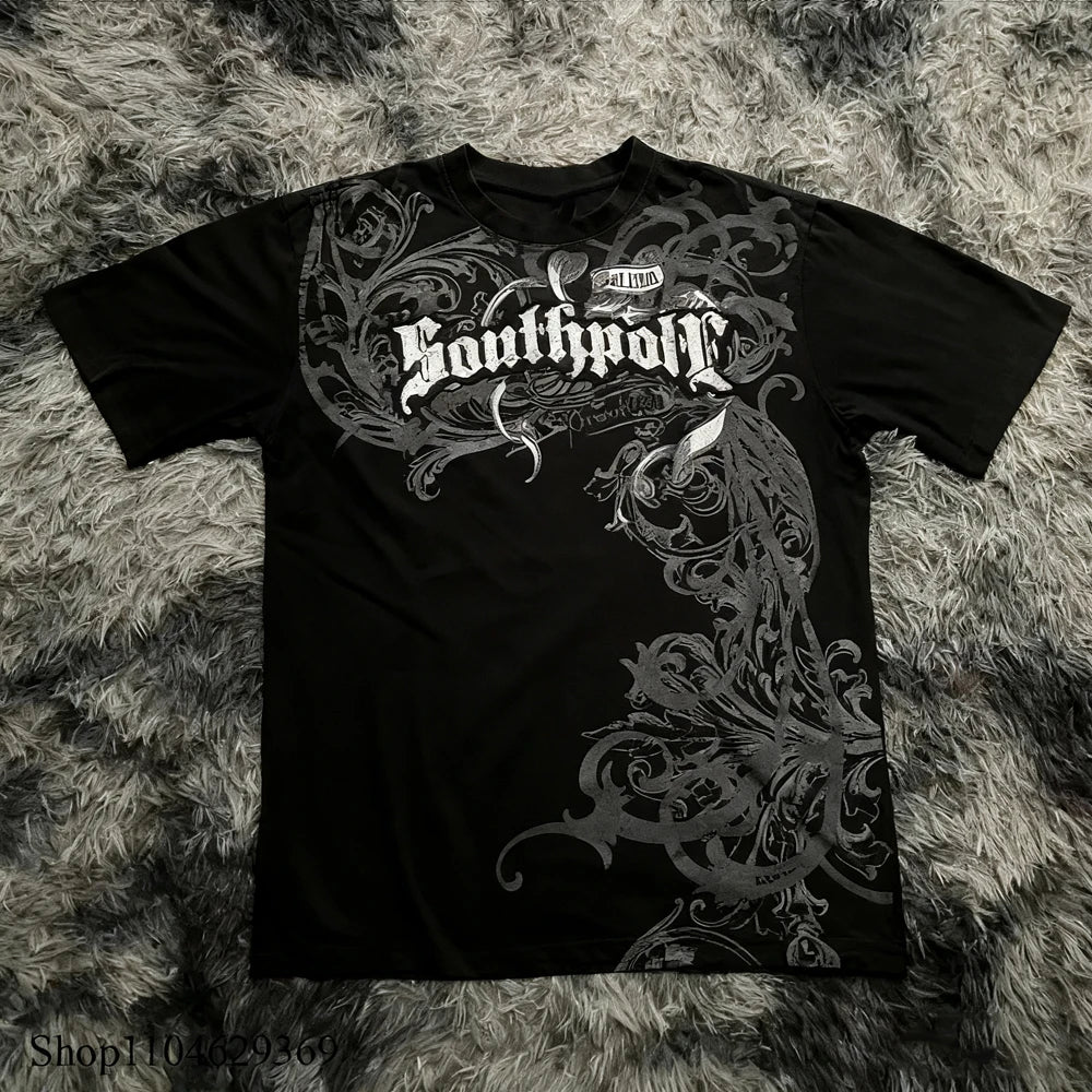 Retro Classic Gothic Style T-shirt Print Oversized Shirt High Street Shirts Gothic Round Neck Cotton Tops New Mens Women T Shirt