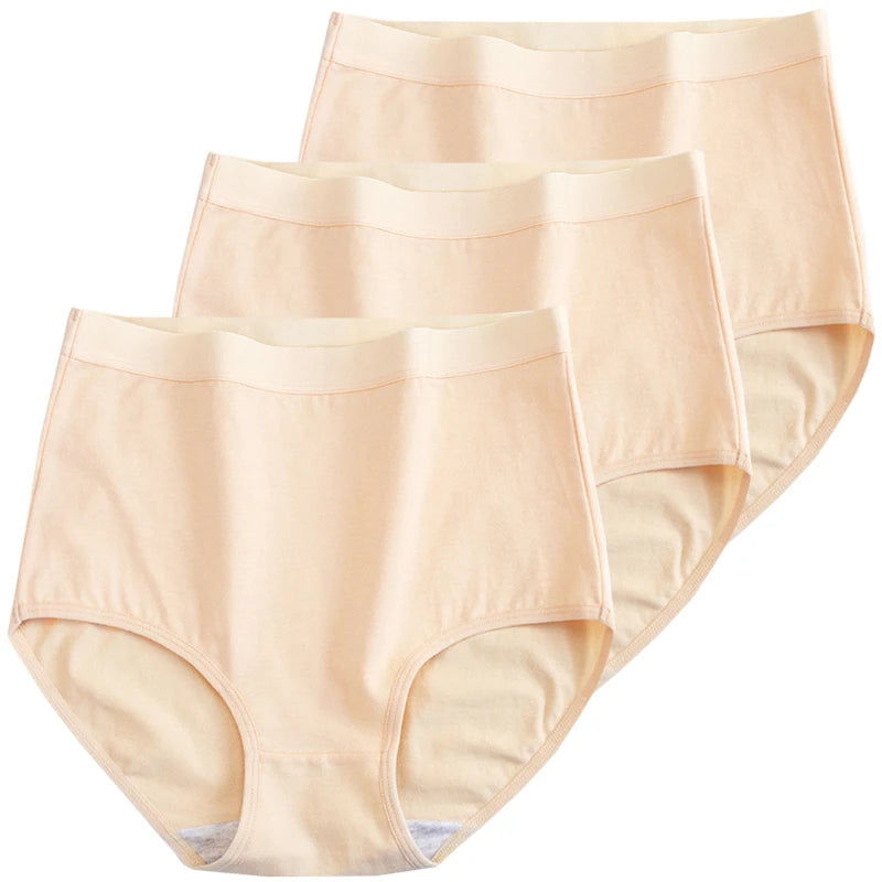 3pcs Cotton Women Panties Lady Plus Size Underwear Large Size High Waist Briefs Breathable Solid Color Female Lingerie