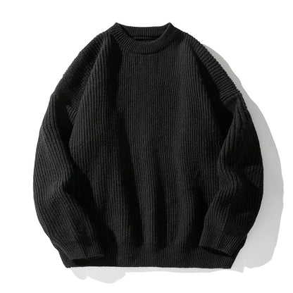 TFETTERS Brand Black Knitwear for Men Baggy 2026 Winter New Polyester Japan Sweaters Male Retro O Neck Classics Couples Clothing
