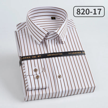 Men's pure cotton long sleeved shirt slim fit high-end light luxury 100 count striped heterochromatic collar wrinkle resistant