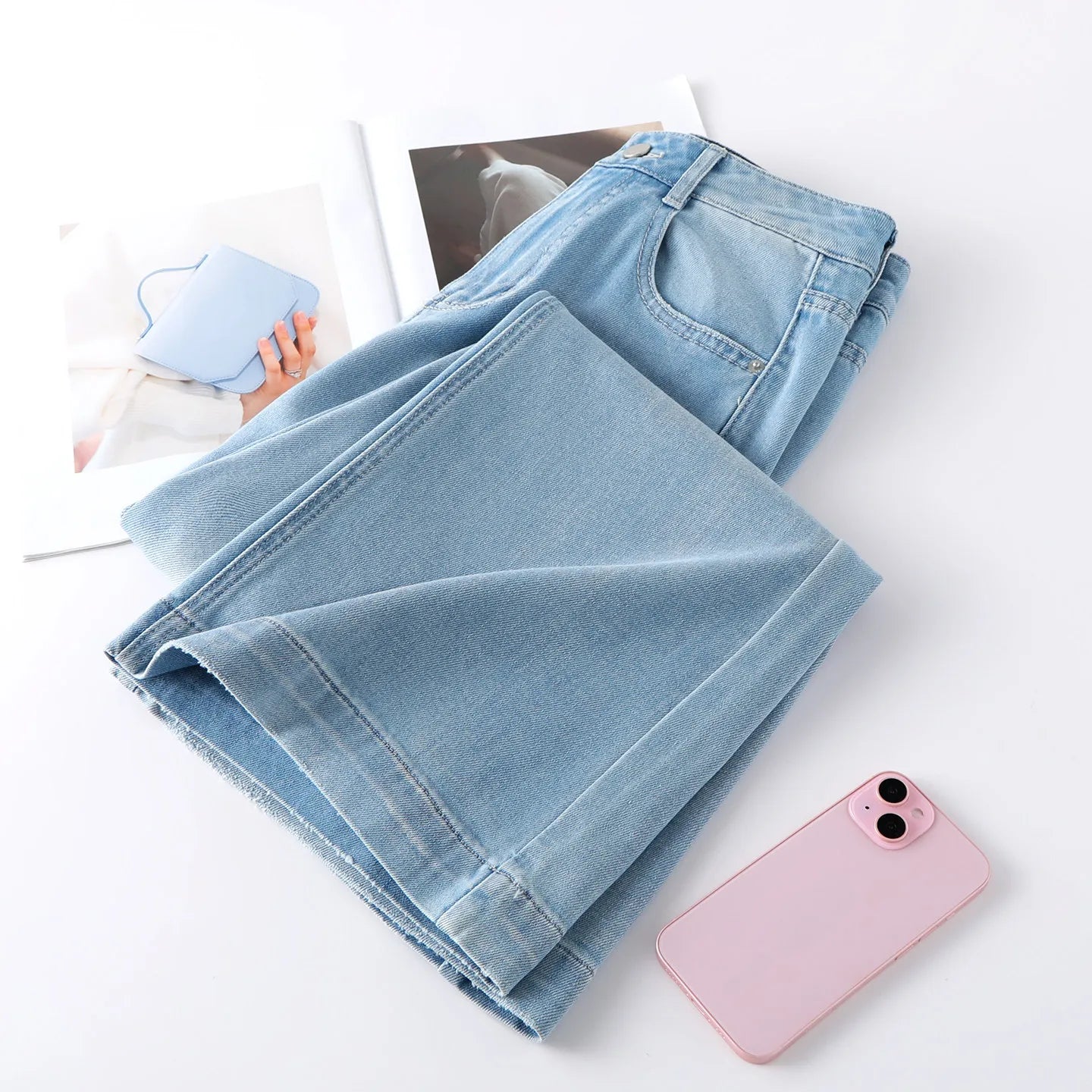 ZJYT Summer Women's Flared Jeans Thin Pants High Street Fashion 2026 New High Waist Casual Blue Denim Trousers Female Bottoms