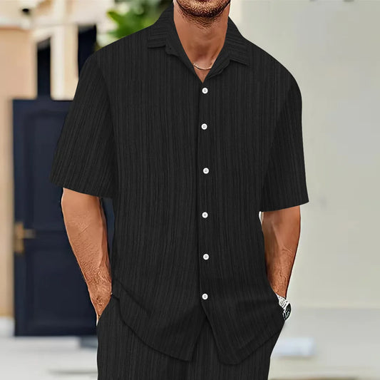 Hot Sale Men's Short-Sleeved Shirts Summer Solid Color Turn-down collar Casual Beach Style Plus Size