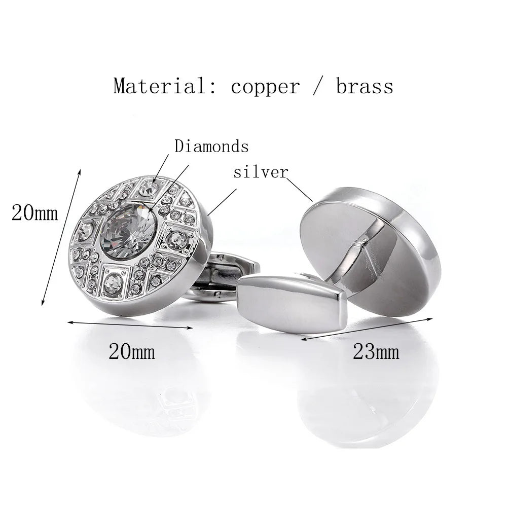 High Quality French Men’s Shirt Silver Plated Cufflinks Wedding Gifts Jewelry Enamel Crystal Groom Buttons Luxury Father Favors