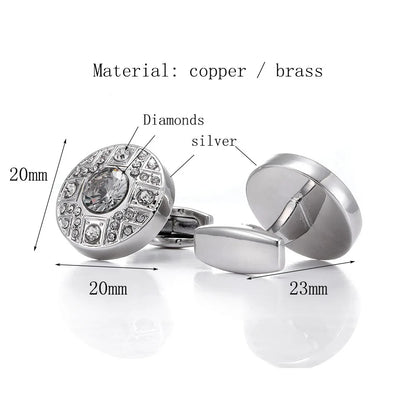 High Quality French Men’s Shirt Silver Plated Cufflinks Wedding Gifts Jewelry Enamel Crystal Groom Buttons Luxury Father Favors