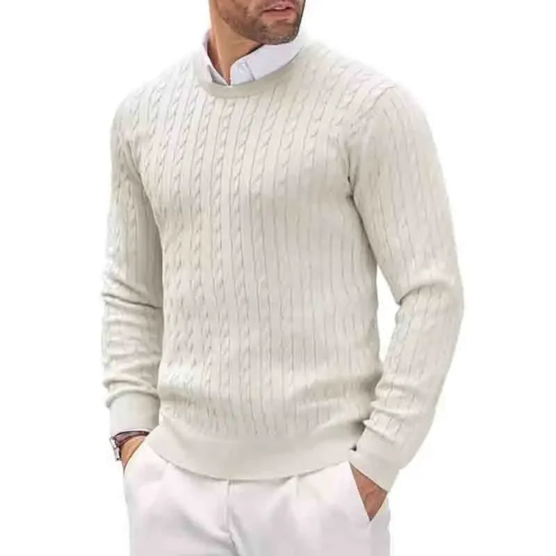 2026 New Men's Casual Sweater Round Neck Long Sleeve Knitted Sweater Diamond Pattern Fashion Versatile Top