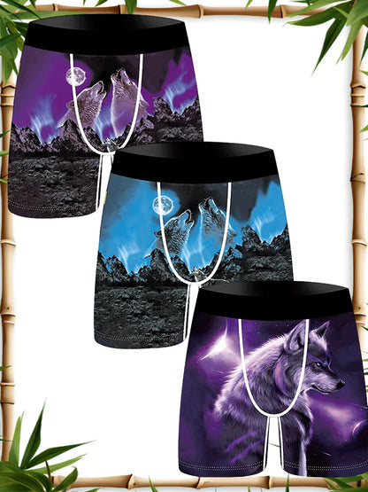 3Pcs Lion Wolf Print Men Underwear Boxers Men's Novelty Underpants