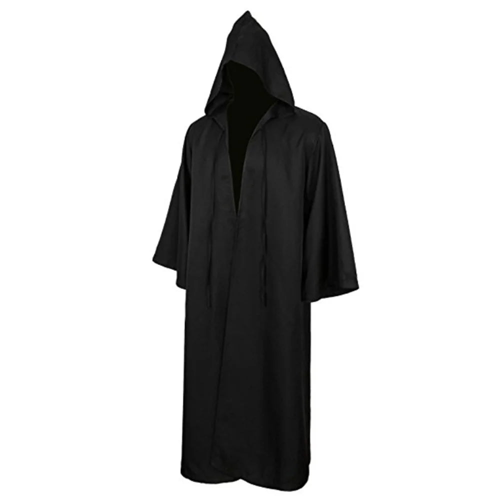 Sorcerer Long Shirt Hooded Black Robe Costume Halloween Cloak Cosplay Costume Wizard Tunic Hooded Robe Adults and Children