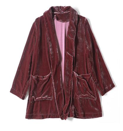 Mulberry Silk Velvet Lady Coat Blue Cardigan Lace-up Top Temperament Generous Business Leisure Outdoor Travel Spring and Autumn