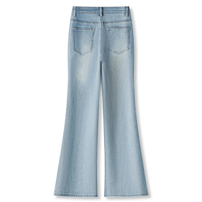 ZJYT Floral Embroidery Flared Jeans Women High Street Fashion Spring Summer Blue Denim Pants Trousers Casual Female Bottoms 2026