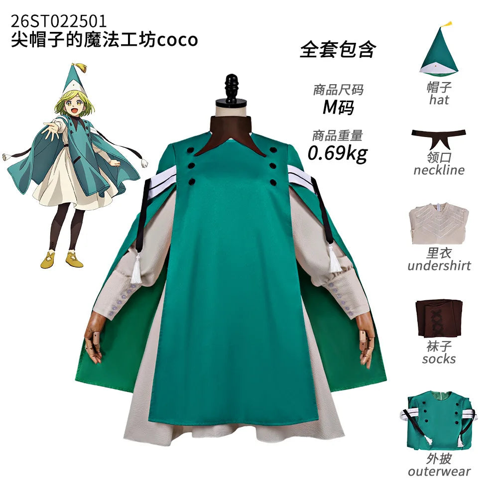 Witch Hat Atelier Coco Cosplay Costume Medieval Witch Dress with Hat Anime Tongari Boushi No Atelier Outfit Halloween Party Suit