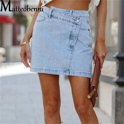 2022 Women's Irregular Mini Denim Skirt High Waist Fashion Slim Elastic Straight Summer Sexy Vintage Casual Splicing Short Skirt
