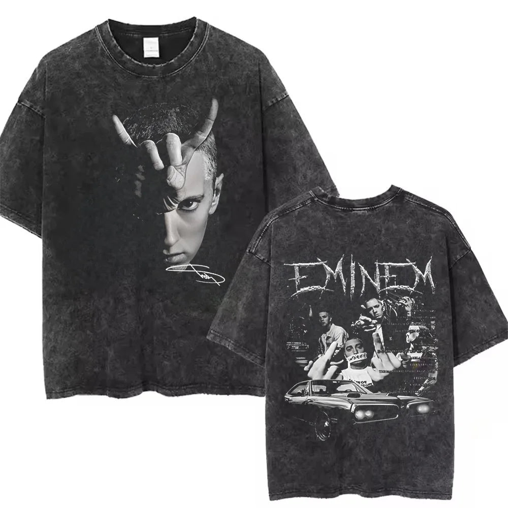 90s Rapper Eminem World Tour Music Washed T-shirt Unisex Gothic Streetwear Graphic T Shirts