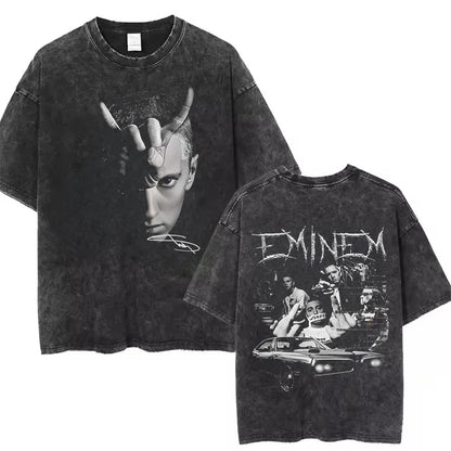90s Rapper Eminem World Tour Music Washed T-shirt Unisex Gothic Streetwear Graphic T Shirts
