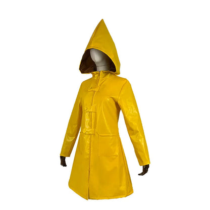 Little Nightmares Six Cosplay Costume Little Nightmare Yellow Raincoat PU Leather Cloak for Adults Halloween Costumes