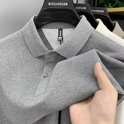 High-end cotton Polo shirt for men, new style for spring and autumn, long-sleeved, pure color, thickened