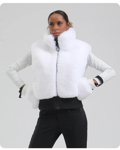 GSOU SNOW Women Fuzzy Faux Fur Vest Coat Ski Jacket Sleeveless Zip Shaggy Waistcoat Winter Daily Warm Outdoor Sport