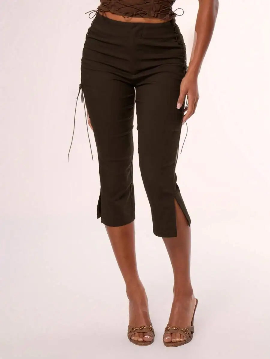 MUSERA Side Laced Up Capri Pants Summer Y2k 90's Cute Sexy Vacation Elegant Cute Ibiza Festival Club Party Spring Holiday Casual