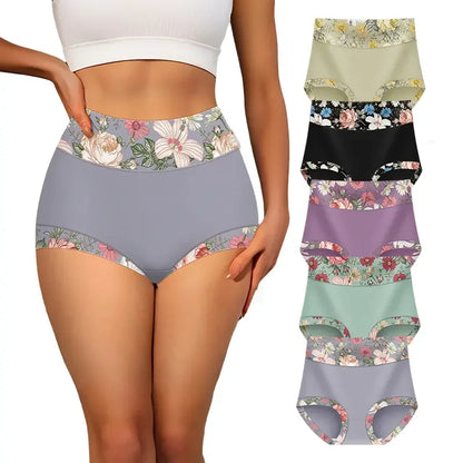 Women's Plus Size Floral Print Patchwork High Waist Briefs