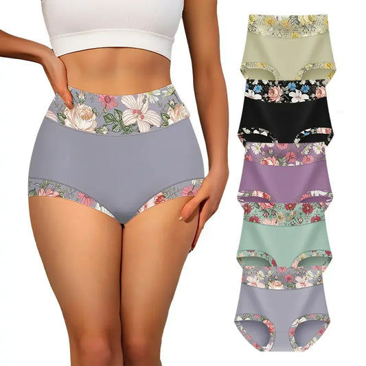 Women's Plus Size Floral Print Patchwork High Waist Briefs
