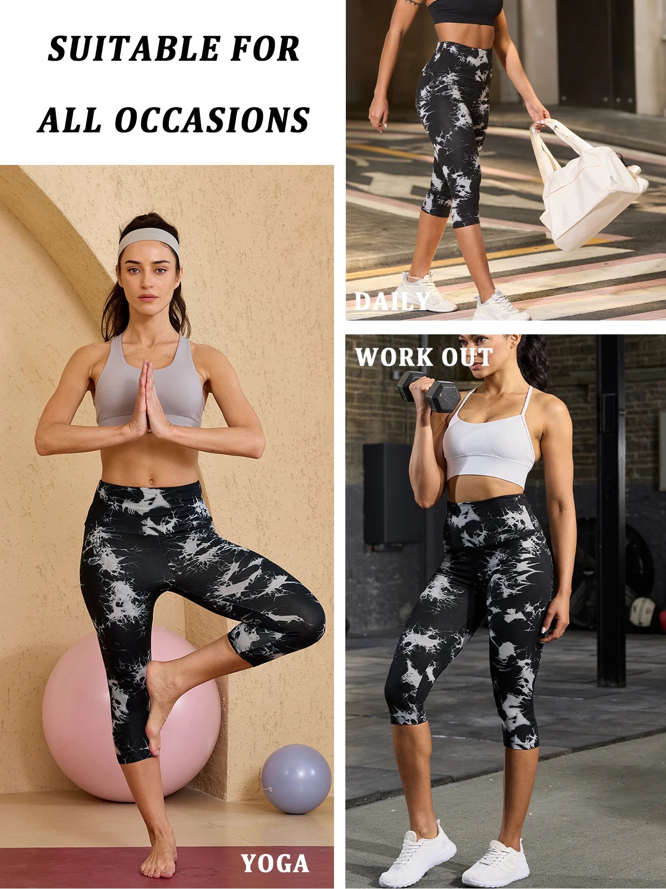 Women's High Waisted Capri Pants Super Soft Tummy Control No See Through Workout Yoga Running Athletic Gym Leggings