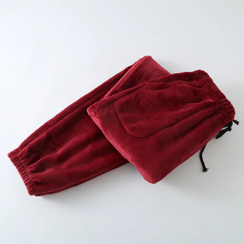 Thickened Flannel Sleep Pants Men's Winter Loose Large Size High Waist Straight Leg Cuffed Fleece Mid-Aged Coral Velvet Home ...