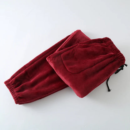 Thickened Flannel Sleep Pants Men's Winter Loose Large Size High Waist Straight Leg Cuffed Fleece Mid-Aged Coral Velvet Home ...