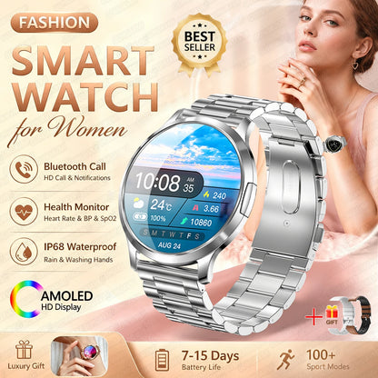Fashion Women Smart Watch 1.32”AMOLED 100+dials Heart Rate Blood Oxygen Blood Pressure Monitoring Waterproof Give a Gift 2026New