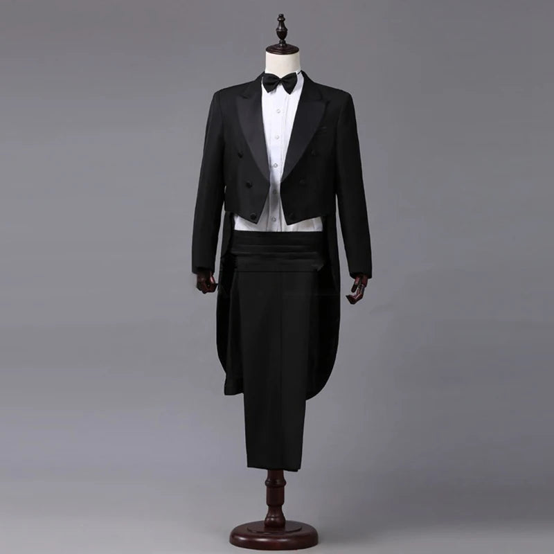 Tuxedo Dress Suits Men Embroidery Shiny Lapel Tail Coat Tuxedo Wedding Groom Tailcoats Party Stage Singer Suits Dress Coat Tails