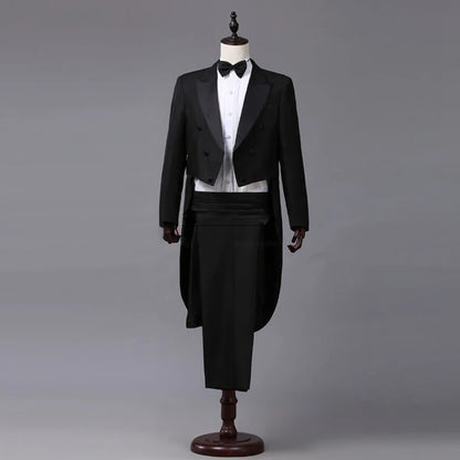 Tuxedo Dress Suits Men Embroidery Shiny Lapel Tail Coat Tuxedo Wedding Groom Tailcoats Party Stage Singer Suits Dress Coat Tails
