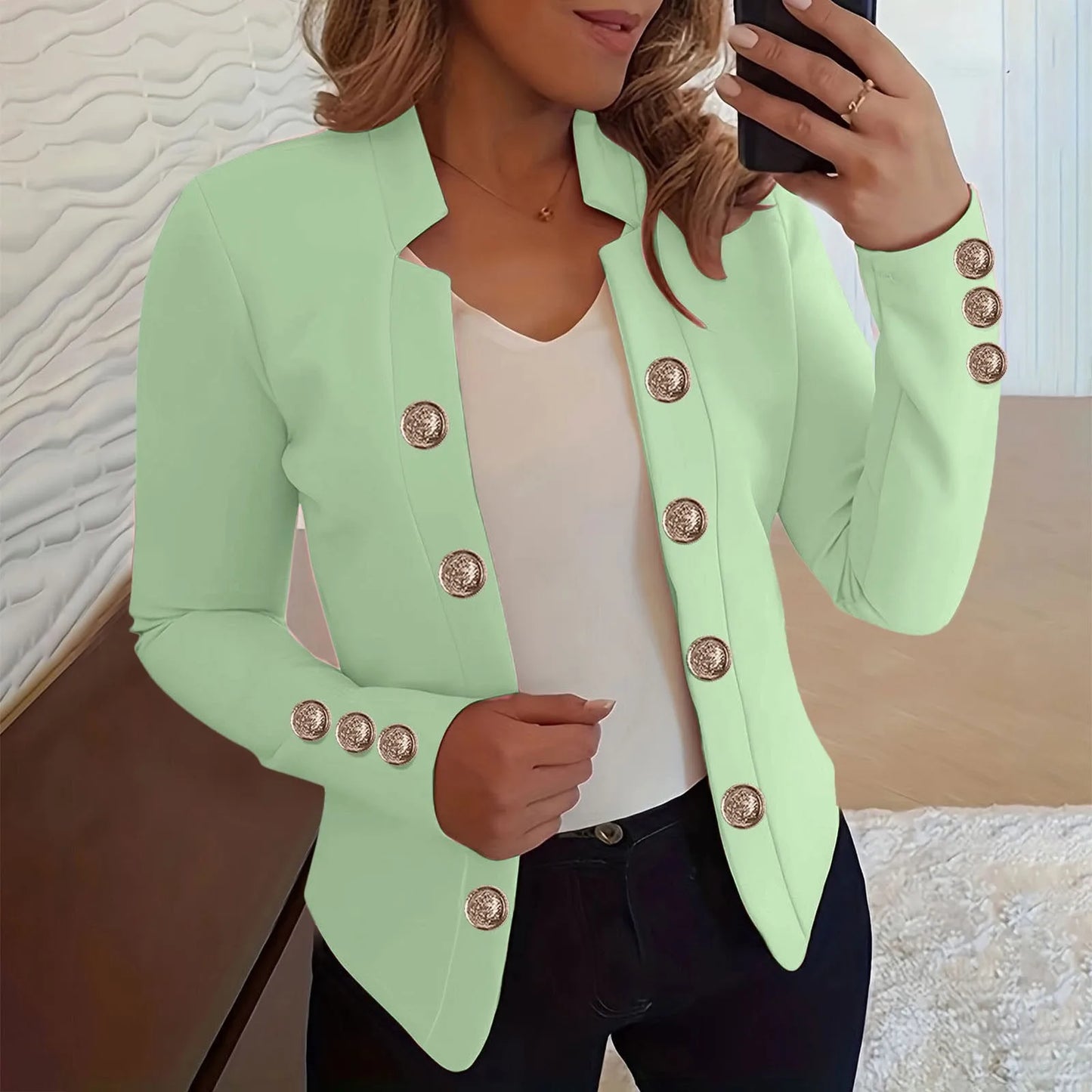 Light Womens Jacket Womens Business Casual Fall Long Sleeve Notch Cardigans Open Front Work Office Cropped куртка женская