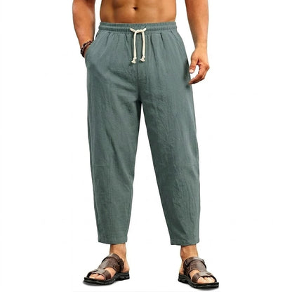 Summer Men's Linen Trousers Solid Color Casual Pants for Men Sport Breathable Baggy Pant
