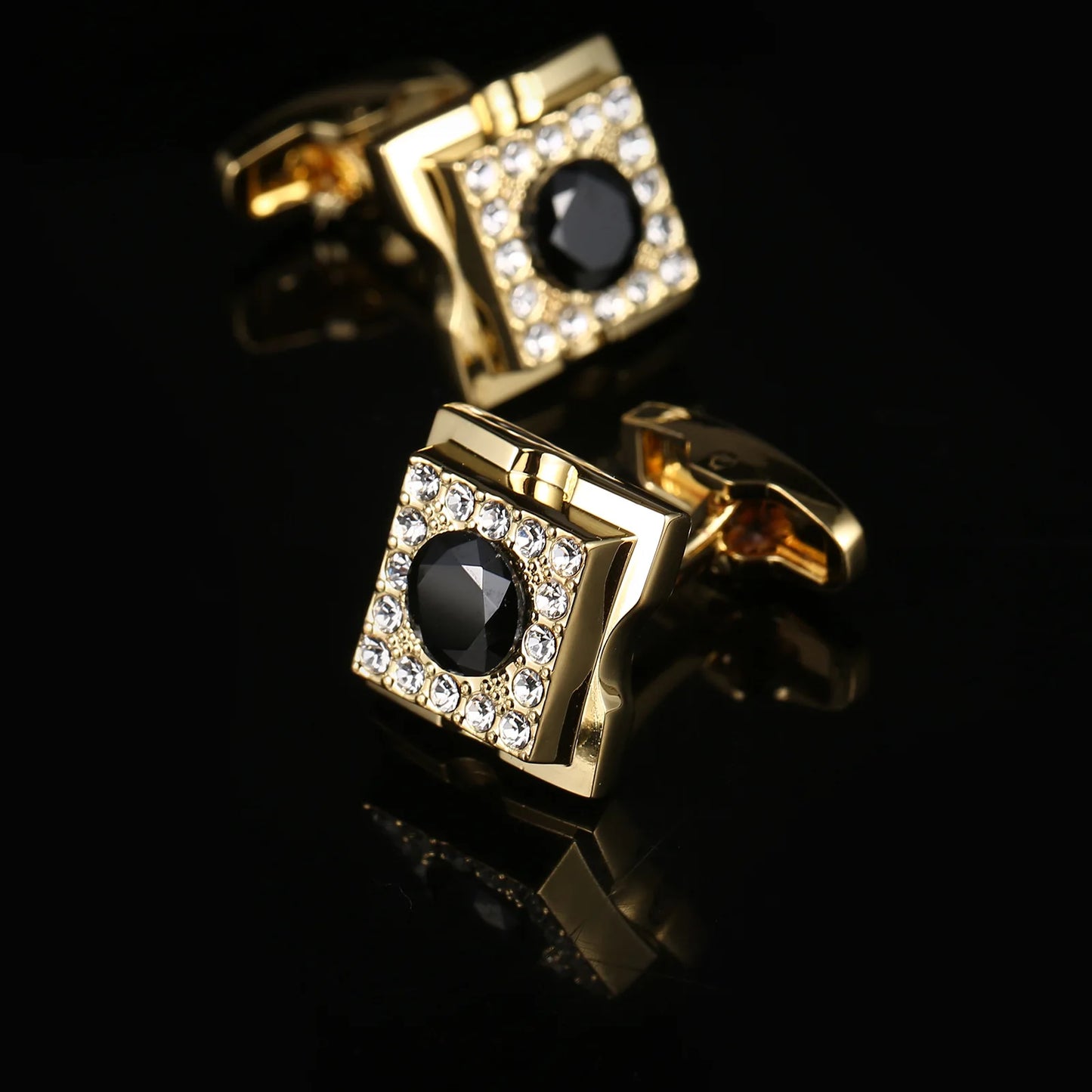 Square Luxury Black Crystal Gold Mens Cufflinks Suit Shirt High Quality Cuff Fashion Wedding Groom Gift Jewelry Accessories