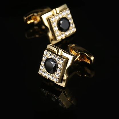 Square Luxury Black Crystal Gold Mens Cufflinks Suit Shirt High Quality Cuff Fashion Wedding Groom Gift Jewelry Accessories